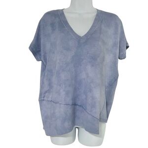 Red Haute Women’s Blue Tie-Dye Cloud Top – V-Neck, Asymmetrical Hem – Size M